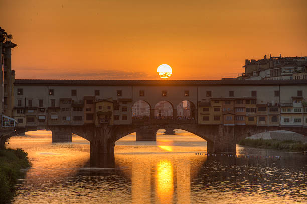Sunset over the River Arno and Ponte Vecchio
