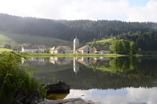 Beautiful natural landscape of Abbey Lake in Jura, France