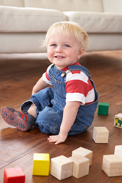 istock Young Boy Playing With Coloured Blocks At Home 179008295