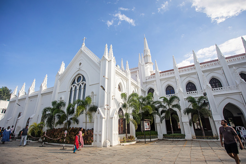 September 30, 2023 - Chennai, India. A side view of the St. Thomas Cathedral Basilica, Chennai, where it is believed the body of the Apostle Thomas is buried.