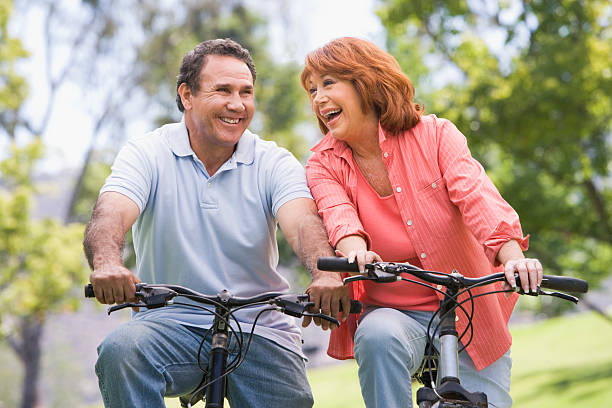 istock Mature couple bike riding 179010588