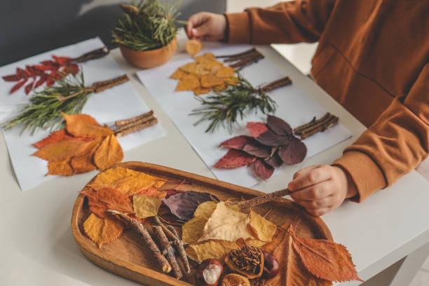 istock Children's creativity, child's study of natural materials, application top view 1790110751
