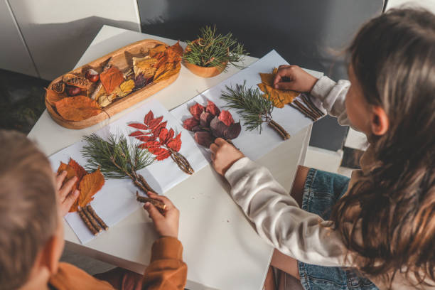 istock Children explore and work with natural materials, creativity top view 1790110753