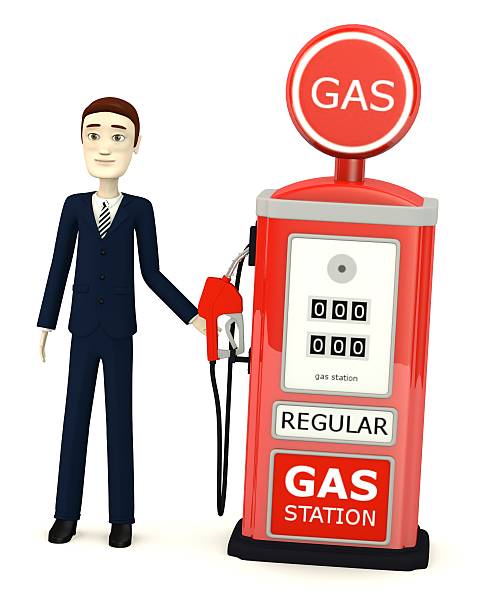 istock cartoon character with gas station 179011170