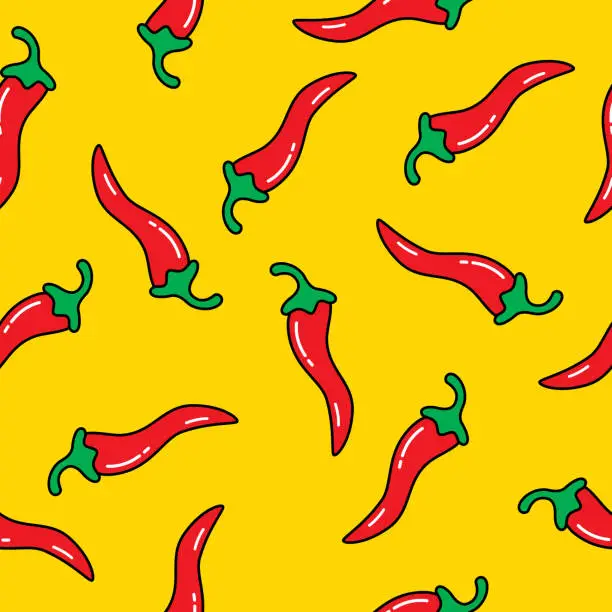 Vector illustration of Cute Red Chili Peppers Seamless Pattern