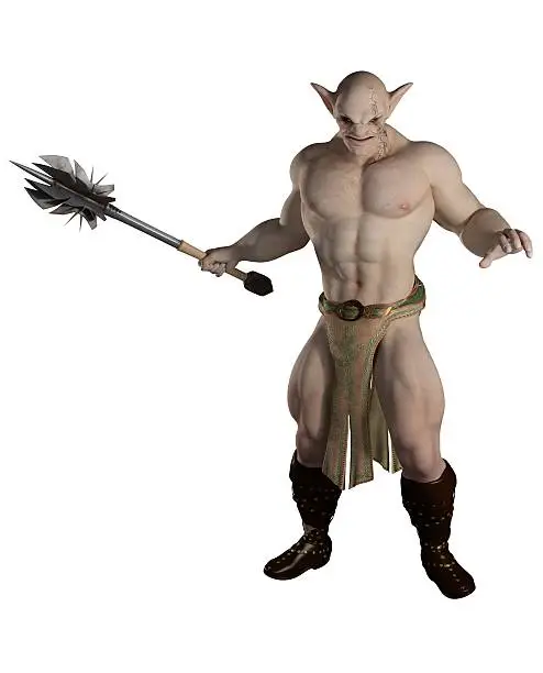 Goblin warrior carrying a mace, 3d digitally rendered illustration