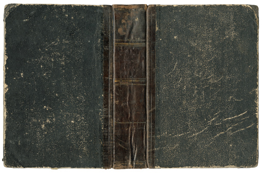 Old open book - cover with leather spine - circa 1875 - isolated on white - XL size