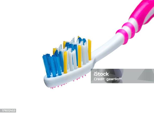 Cor Vermelha Com Escova De Dentes Cerdas - Fotografias de stock e mais imagens de Acordar - Acordar, Artigo de Higiene Pessoal, Azul