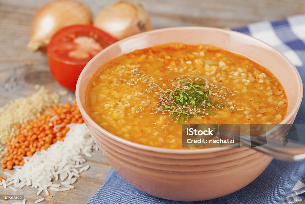 Tomato soup Tomato soup with meatballs and vegetables Bulgur Wheat Stock Photo