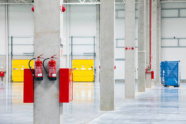 Modern Warehouse Modern, Empty, Brand New, Huge Storehouse fire extinguisher photos stock pictures, royalty-free photos & images