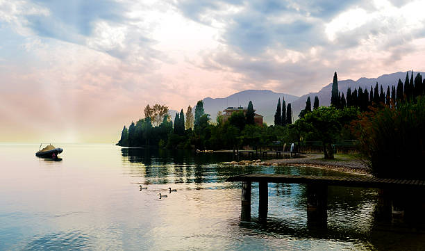Sunset at Lake Garda stock photo