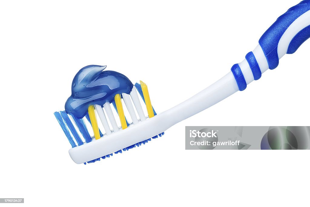 Зубная паста на голубой Зубная щётка - Стоковые фото Без людей роялти-фри