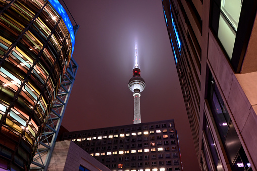 Berlin at night with television tower and skyscrapers