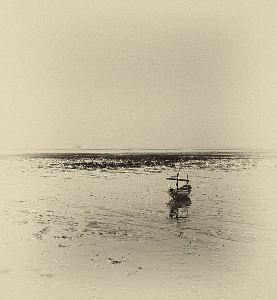 istock Wrecked boat at receding shore 179013703