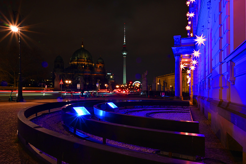 Berlin city center illuminated at night