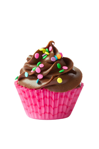 Chocolate cupcake isolated against a white background