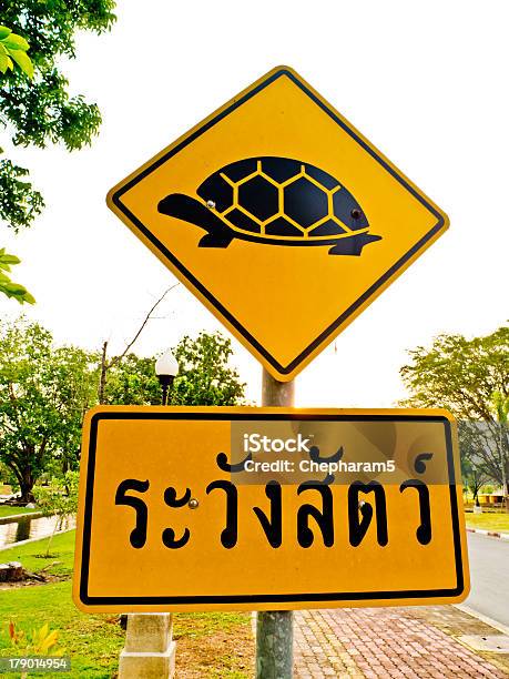 Foto de Placa Beware Turtle e mais fotos de stock de Amarelo - Amarelo, Animais em Extinção, Animal