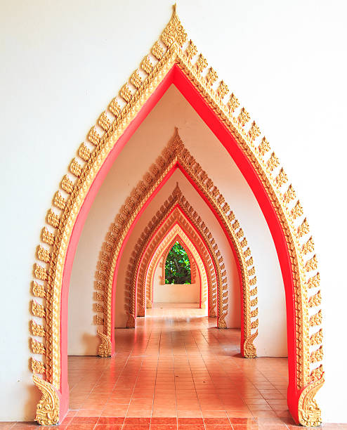 istock Walkway in temple and Arch door 179015023