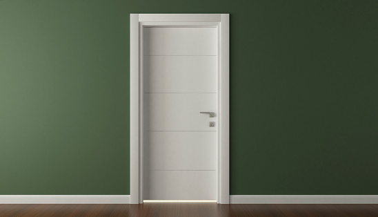 lacquer white door with dark green wall