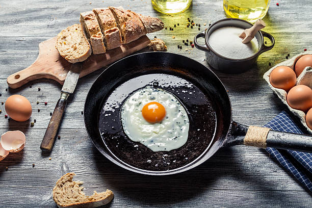 istock Egg served with bread on a pan in countryside 179016983