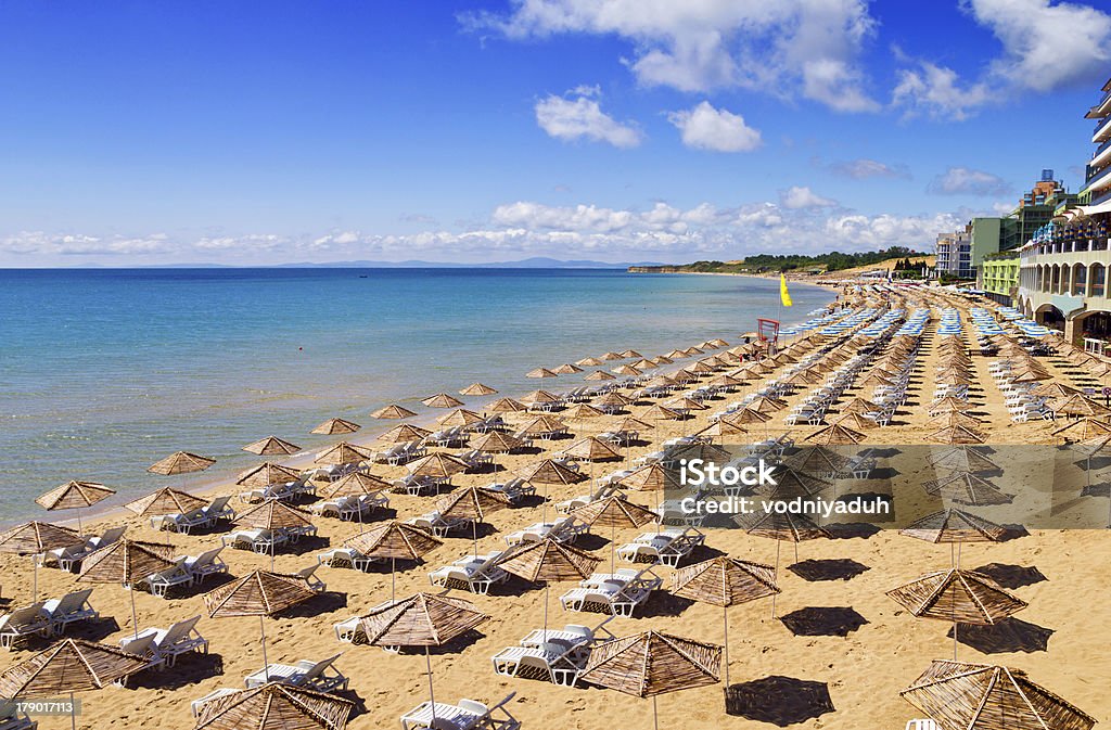South Beach of Nessebar in summer South Beach of Nessebar, Bulgaria Beach Stock Photo