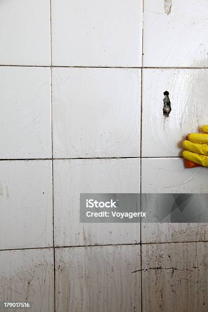 Cleaning Of Dirty Old Tiles In A Bathroom Stock Photo - Download Image Now - Bathroom, Care, Chemical