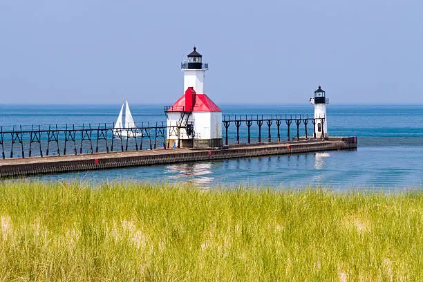 Photo of St. Joseph, Michigan Lighthouses and Sailboat