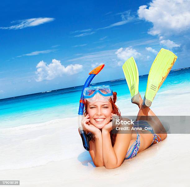 Happy Diver Woman Stock Photo - Download Image Now - Activity, Adult, Adults Only