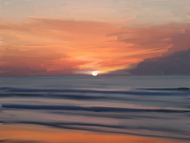 pintura de bonito susnet nascer do sol na praia - oil pastel drawing - fotografias e filmes do acervo