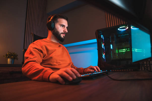 istock Caucasian Man Gaming at Home 1790207763
