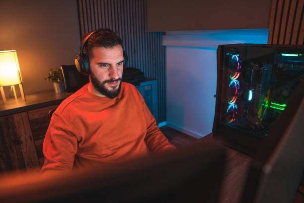 Mid Adult Man During an Intense Gaming Session