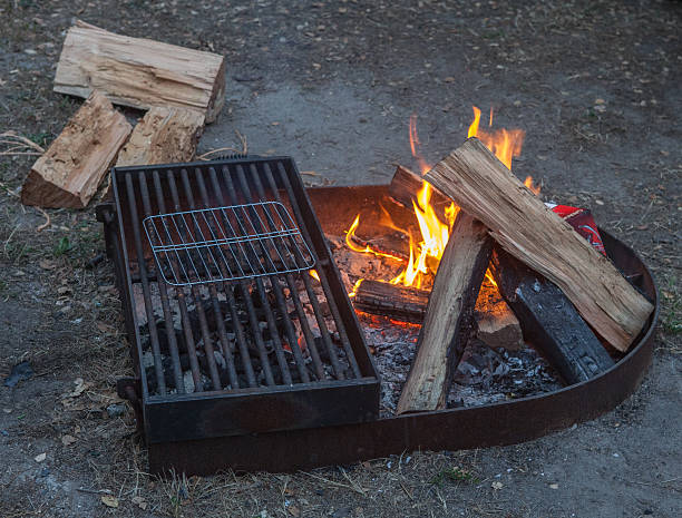 Campfire grill stock photo