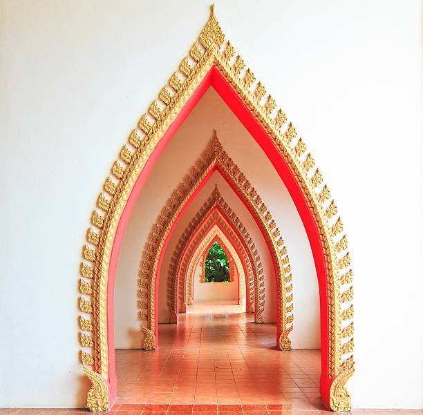 istock Walkway in temple and Arch door 179023448