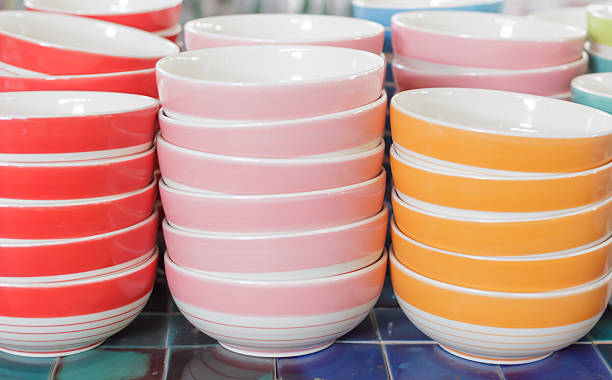 istock Stacks of colorful cups in warehouse 179023615