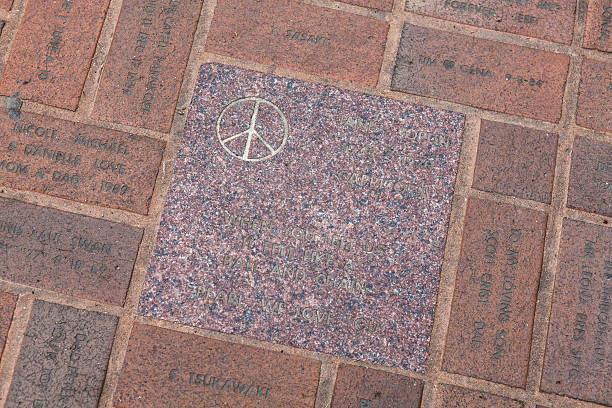 Peace sign on a stone stock photo