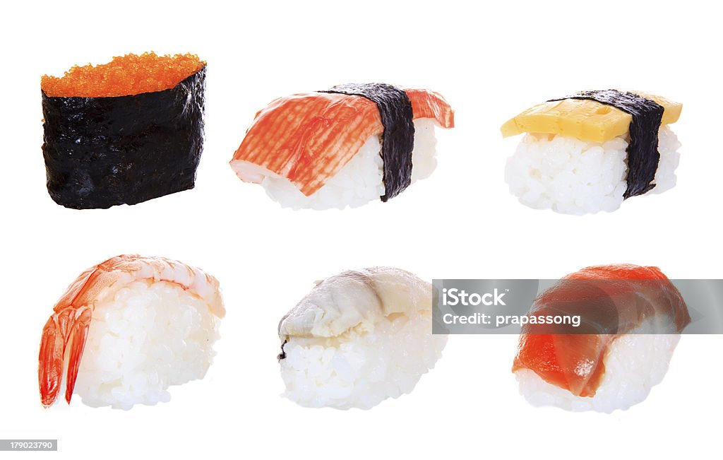 Japonés aislado de sushi nigiri - Foto de stock de Alimento libre de derechos