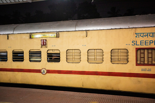 Passenger train at Chhatrapati Shivaji Maharaj Terminus in Mumbai, India