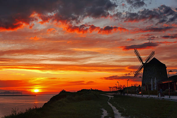 Aixerrota mill in Getxo at sunset. Basque Country, Spain