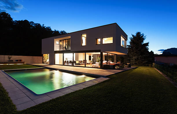 istock Modern house with a large pool in contemporary design 179026977