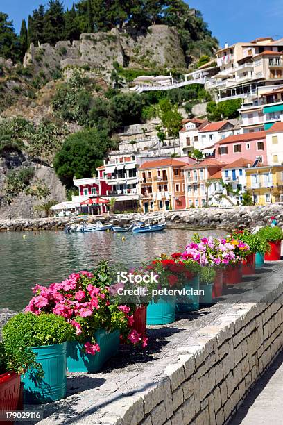 Flower Pot With Sea In Background Stock Photo - Download Image Now - City, Greece, Parga - Greece