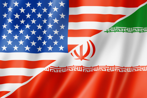 Mixed USA and Iran flag, three dimensional render, illustration