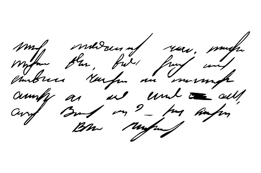 Handwritten Unreadable ink stroke, doodle illegible fictional language isolated on white background. Vintage pen writen. Vector illustration