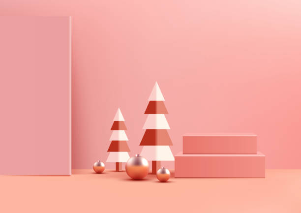 istock Christmas 3D Pink Podium Decoration with Pine Tree for Product Display 1790310096