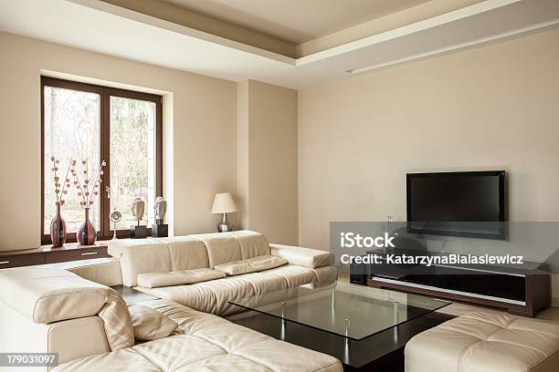 Travertine House Bright Living Room Stock Photo - Download Image Now - Apartment, Architecture, Armchair