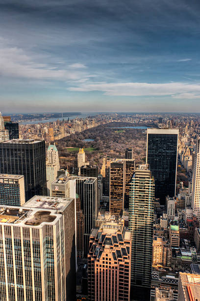 nova york-vista panorâmica de manhattan - chrysler building grand central station built structure midtown manhattan - fotografias e filmes do acervo