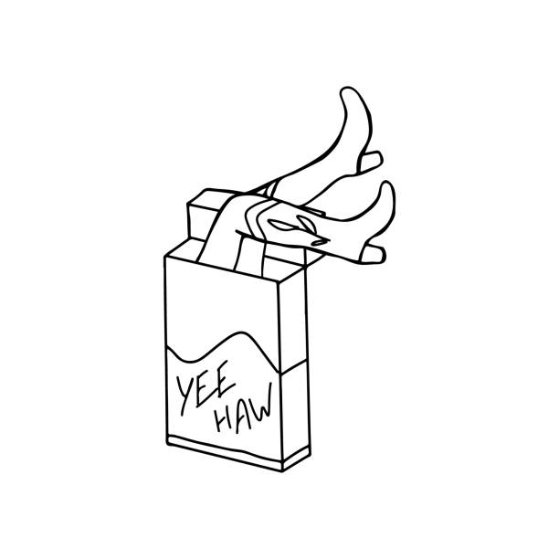 frauenbeine in cowgirl-stiefeln vektorillustration isoliert auf weiß. lineares ausmalbild des wilden westens weibliche schuhe druck für tätowierung, aufkleber usw. - cool-pack stock-grafiken, -clipart, -cartoons und -symbole