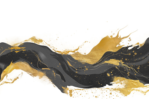 Creative abstract ink painting background, wallpaper, texture, oil art on canvas. Modern art. Black background on gold decoration . Art with image of mysterious oriental dragon.