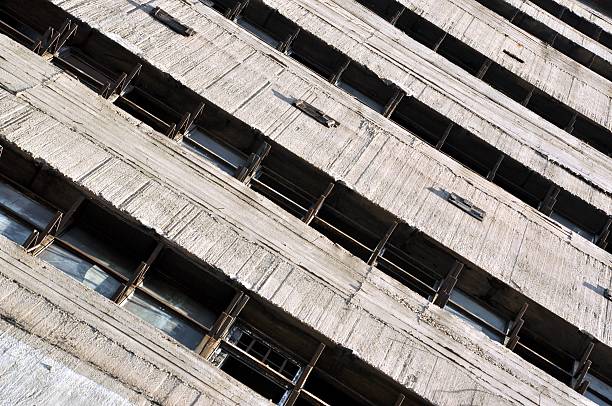Building made ​​of concrete with metal windows stock photo