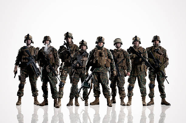 ocho aislado ee. uu.  lisa marines. en el piso - soldado ejército de tierra fotografías e imágenes de stock