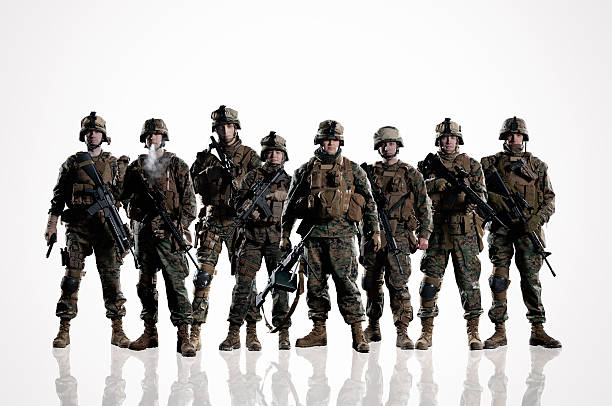 Eight isolated U.S. Marines. on the smooth floor